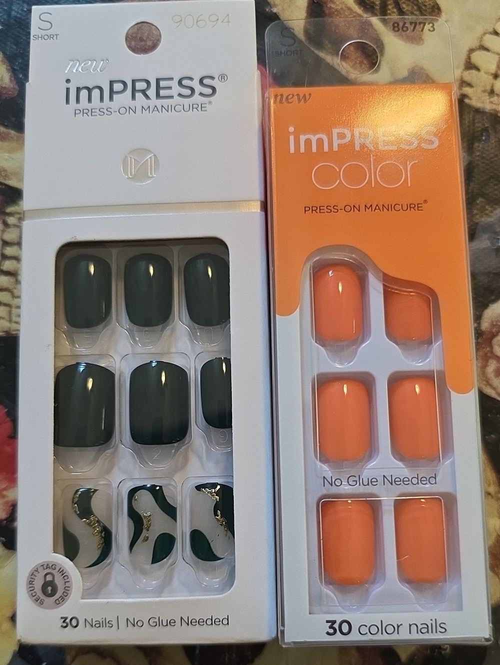 2 pks -imPRESS Press-On Manicure Nails – blk & orange  (30 Count Each)